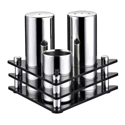 Biradlı Grv-01 3 Lü Üçgen Pleksi Standlı Tuzluk Takımı Parlak