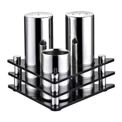 Biradlı Grv-02 3 Lü Yuvarlak Pleksi Standlı Tuzluk Takımı Mat