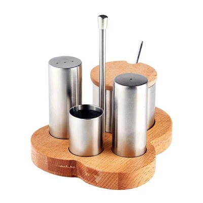 Biradlı Grv-246 4 Lü Tuzluk Baharatlık Takımı Standlı 15x12,5 Cm Mat