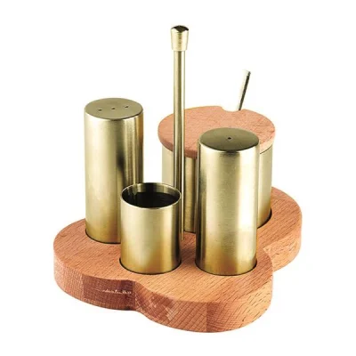 Biradlı Grv-246-Altın 4 Lü Tuzluk Baharatlık Takımı Standlı Altın 15X12,5 Cm
