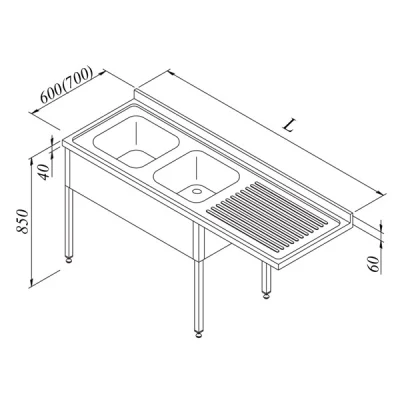 Öztiryakiler Bulaşık Makinesi Üstü Evyeli Tezgah 2G/1D Sağ Demonte 190*60