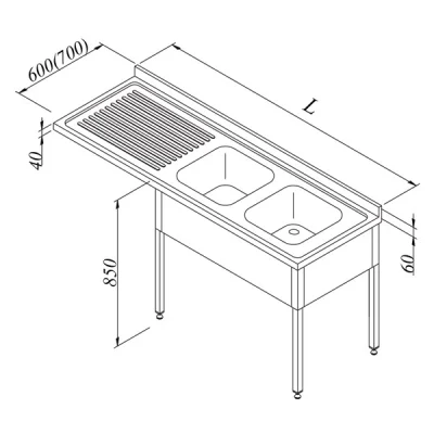 Öztiryakiler Bulaşık Makinesi Üstü Evyeli Tezgah 2G/1D Sol 160*60