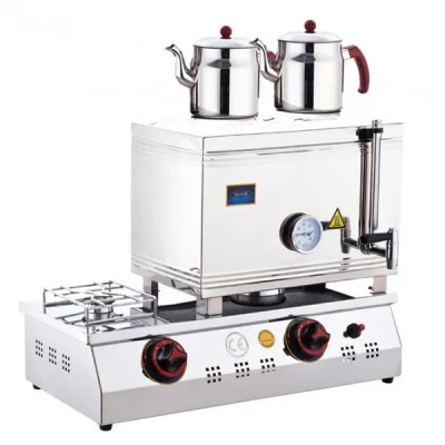 SilverInox 2065-D 40 Model 2 Demlikli Çift Taban Kaynaklı Doğalgazlı Çay Ocağı