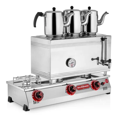 SilverInox 2066-D 60 Model 3 Demlikli Çift Taban Kaynaklı Doğalgazlı Çay Ocağı